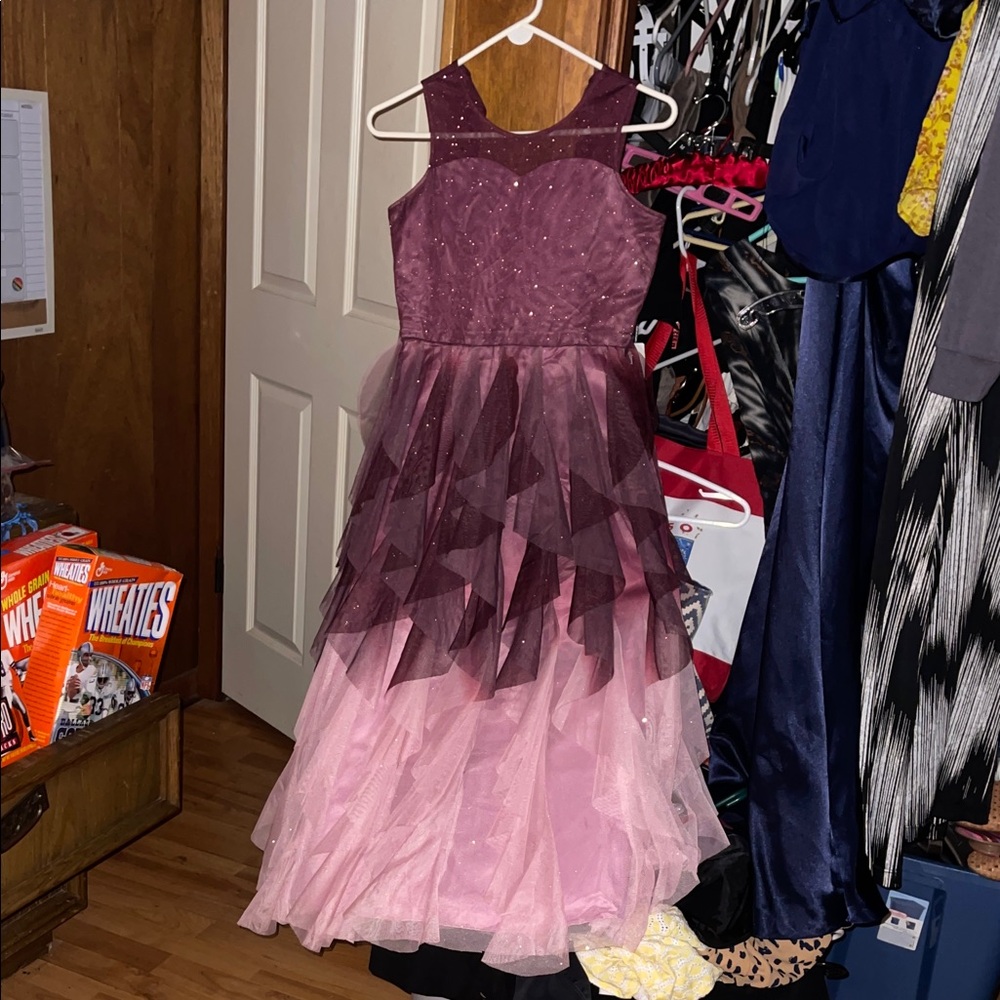 Rare Editions Burgundy and Pink Floor Length Dress